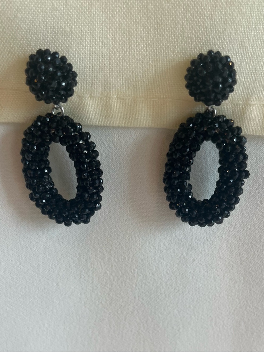 Vintage Black Beaded Hoop Drop Earrings - Women Jewelry - Picture 6 of 16